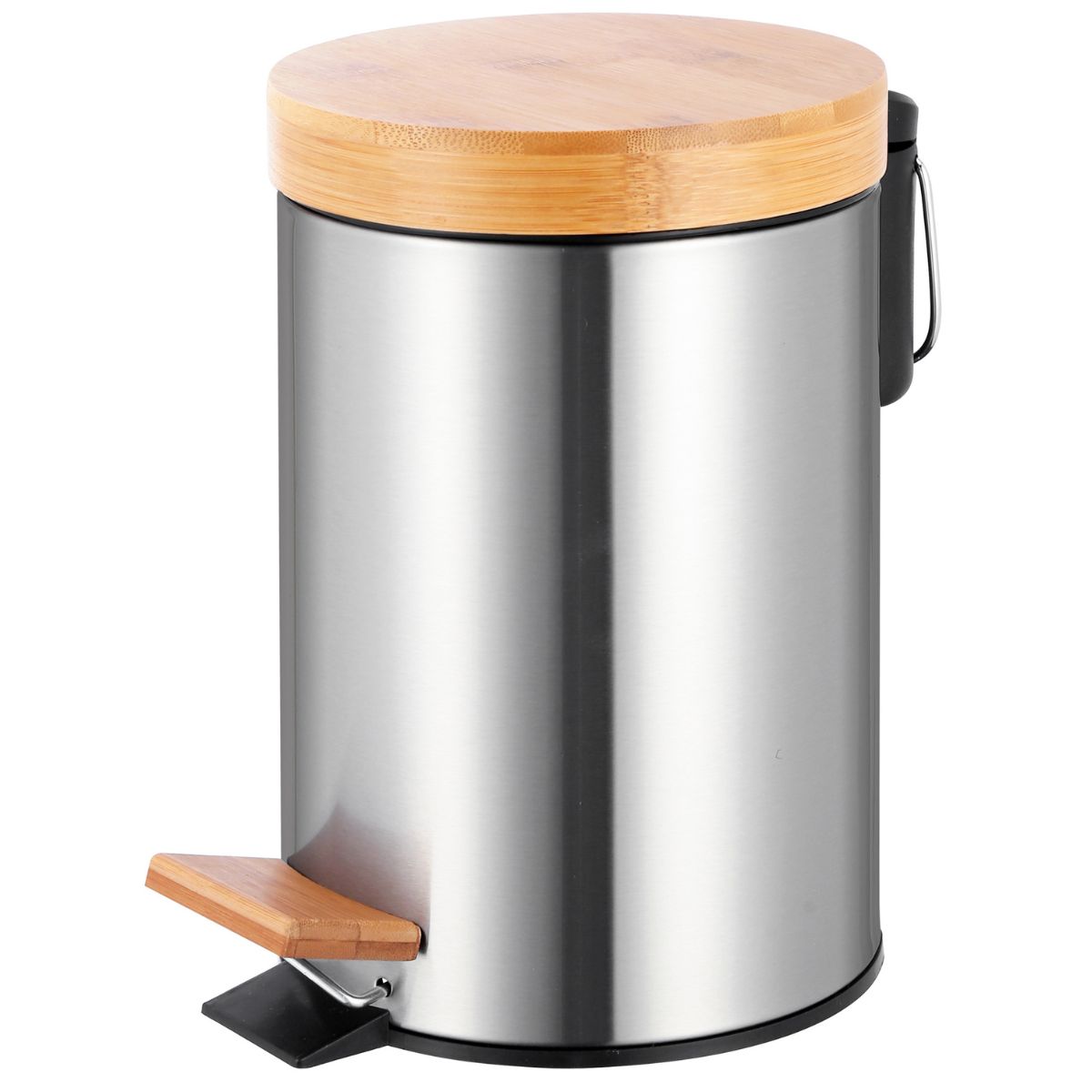 Encontraproduto.com.br - Lixeira com Pedal com Tampa Carrefour em Inox e Bambo 3 Litros