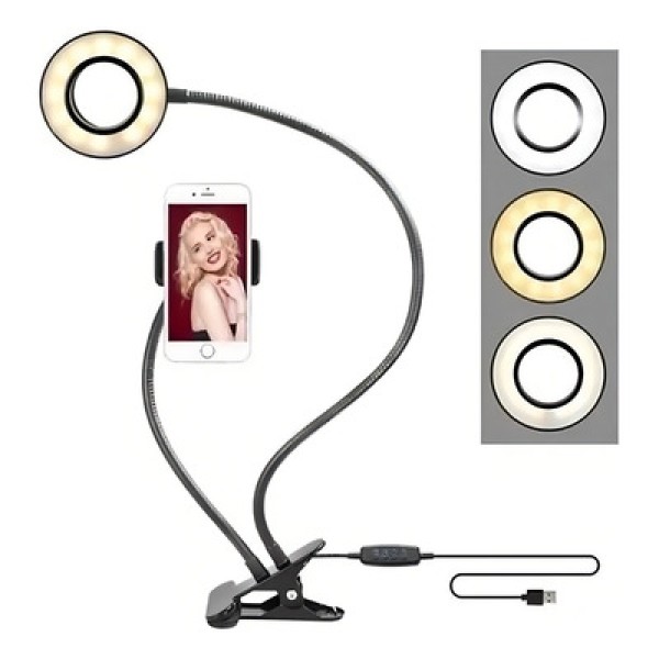 Encontraproduto.com.br - Presilha de Mesa Iluminador de Led Ring Light 9 cm