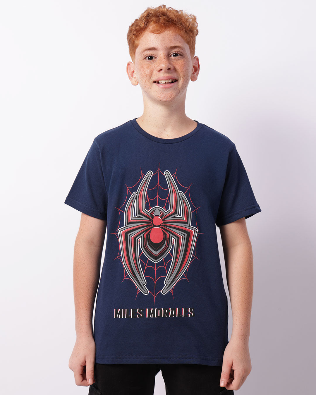 Camiseta Juvenil Marvel Homem Aranha Manga Curta Marinho