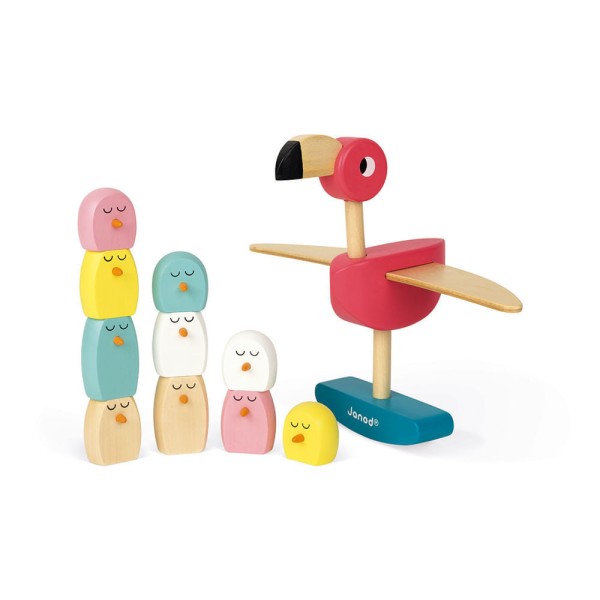 Encontraproduto.com.br - Brinquedo Educativo - Janod - Jogo Flamingo Equilibrista - 11 Peças - Maped