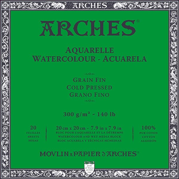 Bloco Aquarela 300 g/m² Grain Fin 20 x 20 cm com 20 Folhas Arches