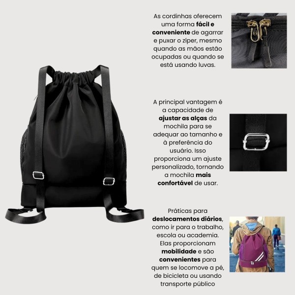 Encontraproduto.com.br - Mochila Bolsa Saco Com Cordão Esportiva Impermeável Anti Roubo Academia Treino Passeio Multiuso