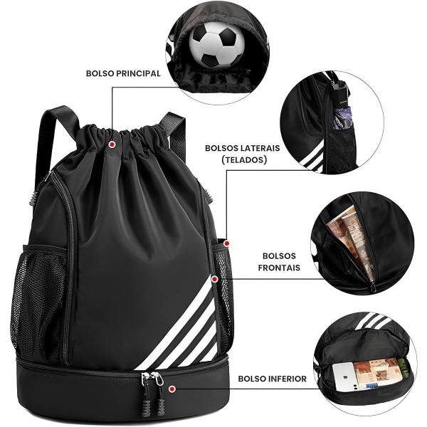 Encontraproduto.com.br - Mochila Bolsa Saco Com Cordão Esportiva Impermeável Anti Roubo Academia Treino Passeio Multiuso