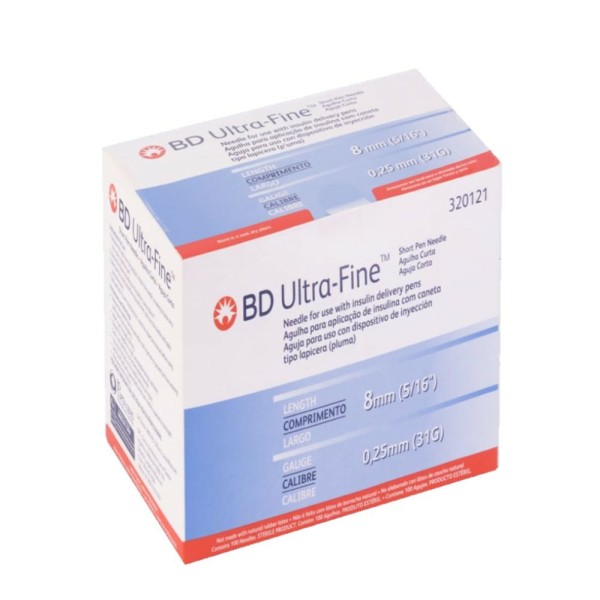 Agulha para Caneta BD UltraFine 8mm 100 Unidades