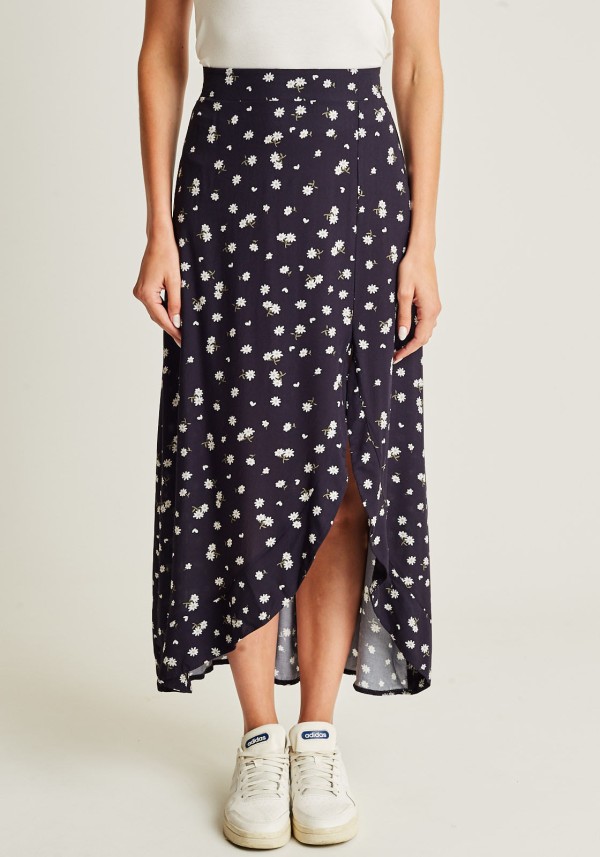 Encontraproduto.com.br - Saia midi floral preto gang feminina