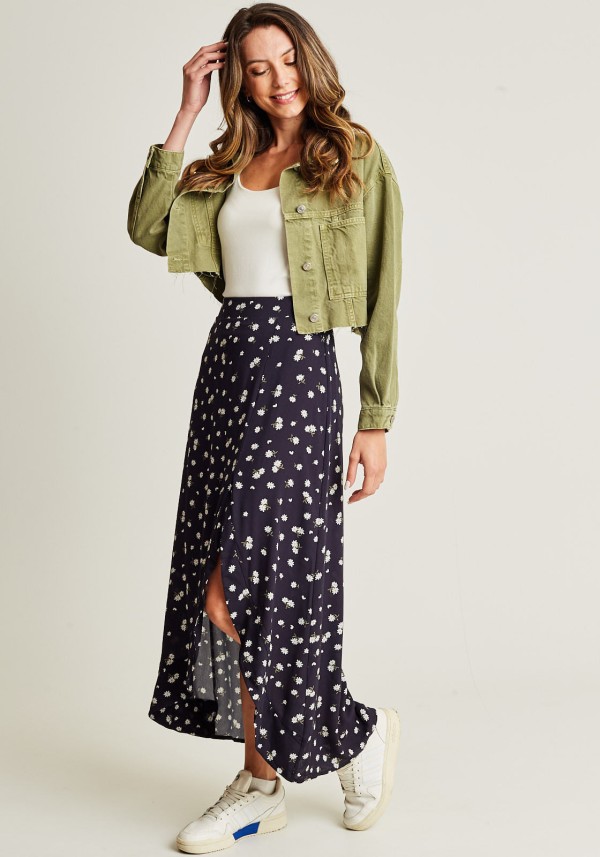 Encontraproduto.com.br - Saia midi floral preto gang feminina