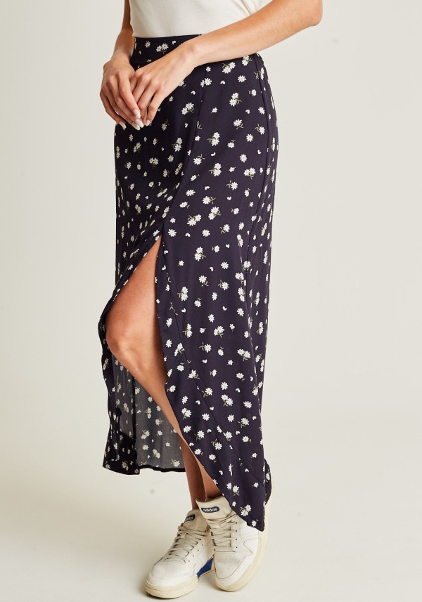 Encontraproduto.com.br - Saia midi floral preto gang feminina