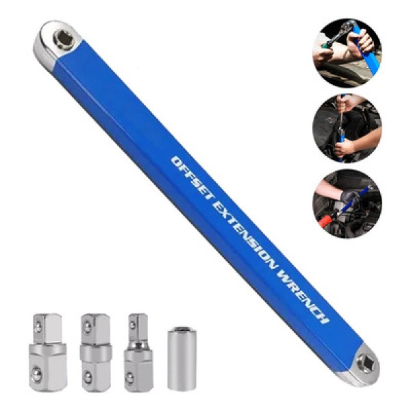 Encontraproduto.com.br - Conjunto De Chaves De Extensão E Catraca Offset De Aço Inox Cor Azul