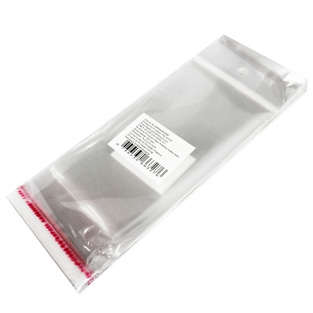 Encontraproduto.com.br - 100 unidades Saco Adesivado com Furo para pendurar 7x12 cm