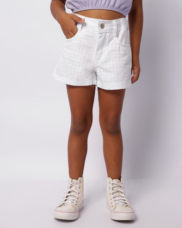 Encontraproduto.com.br - Short Jeans Infantil Curto Com Brilho Branco