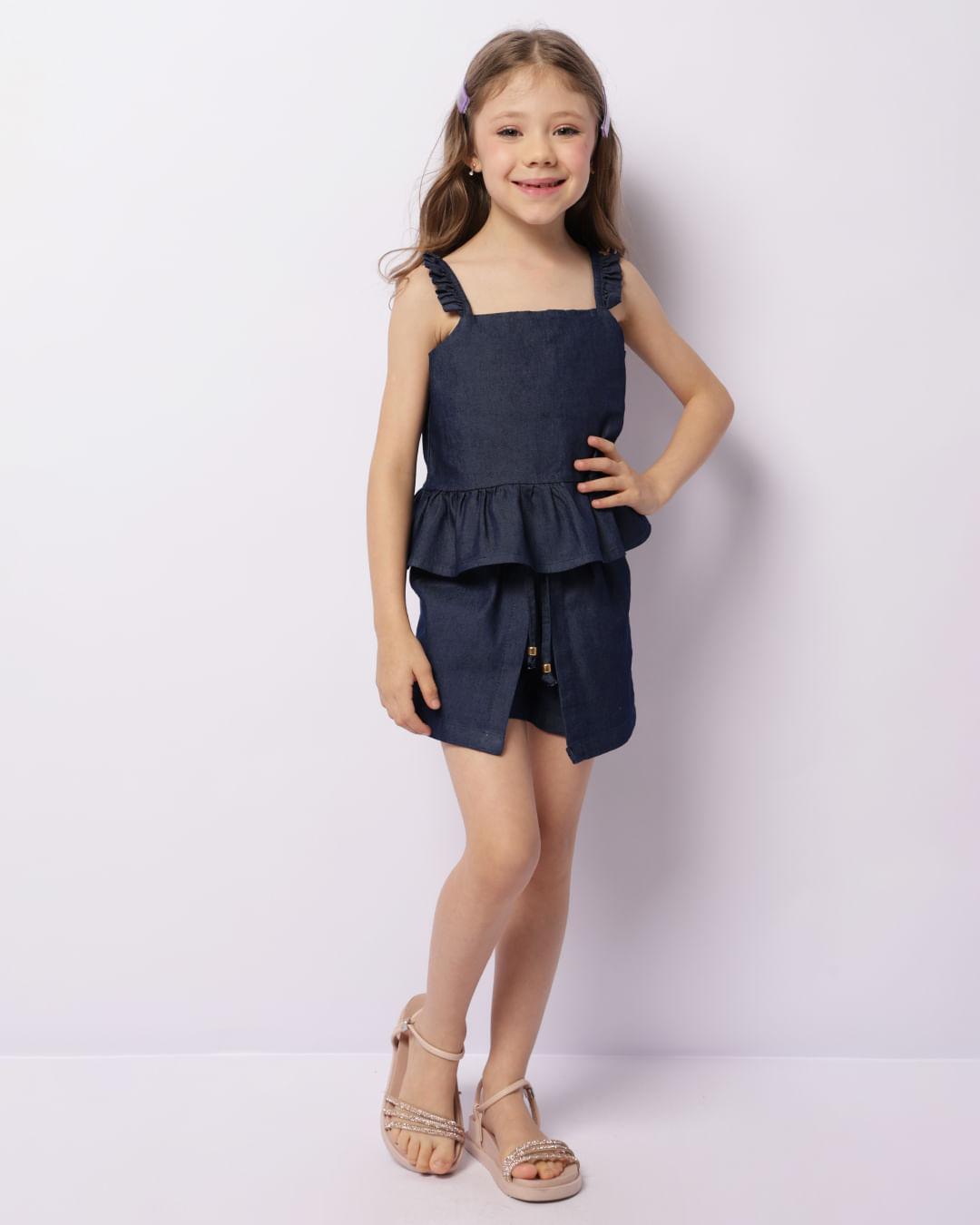 Encontraproduto.com.br - Short Saia Infantil Curta Cordão de Amarração Azul