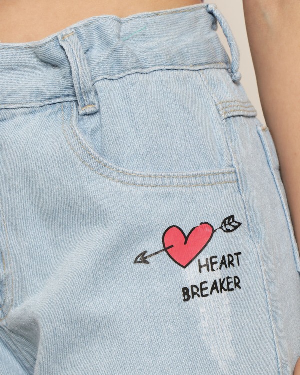 Encontraproduto.com.br - Short Jeans Juvenil Curto Com Estampa Frontal Azul