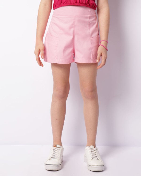 Encontraproduto.com.br - Short Juvenil Sarja Curto Com Bolso Rosa