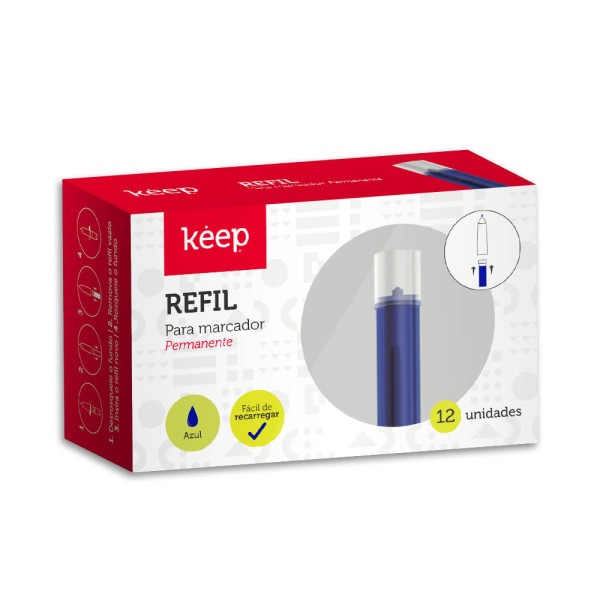 Encontraproduto.com.br - Refil Para Marcador Permanente 3.5ml Azul Caixa c/12 Unidades Keep - MR014OUT [Reembalado]