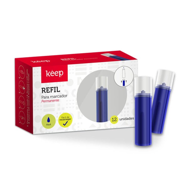 Encontraproduto.com.br - Refil Para Marcador Permanente 3.5ml Azul Caixa c/12 Unidades Keep - MR014OUT [Reembalado]