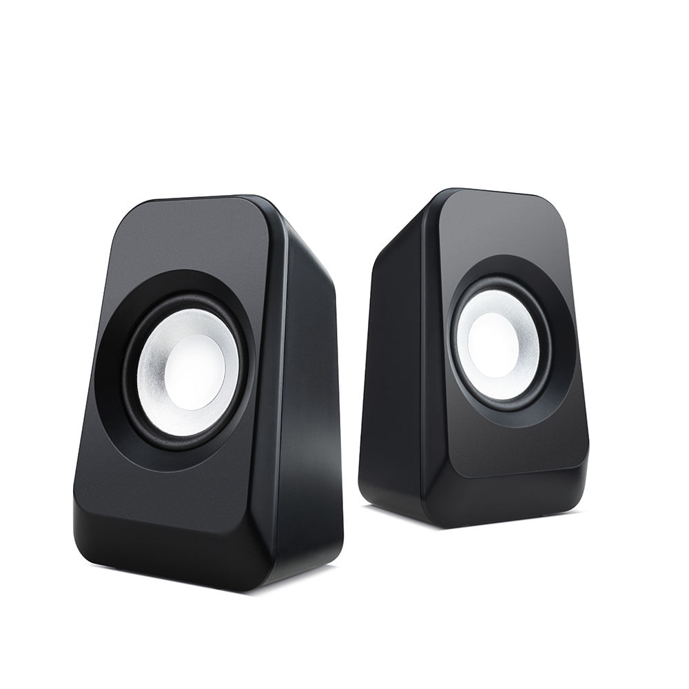 Encontraproduto.com.br - Caixas de Som 2.1 c/ Subwoofer 20w RMS Alimentação Bivolt Conexão P2 Controle de Volume e Graves Preto - SP377OUT [Reembalado]