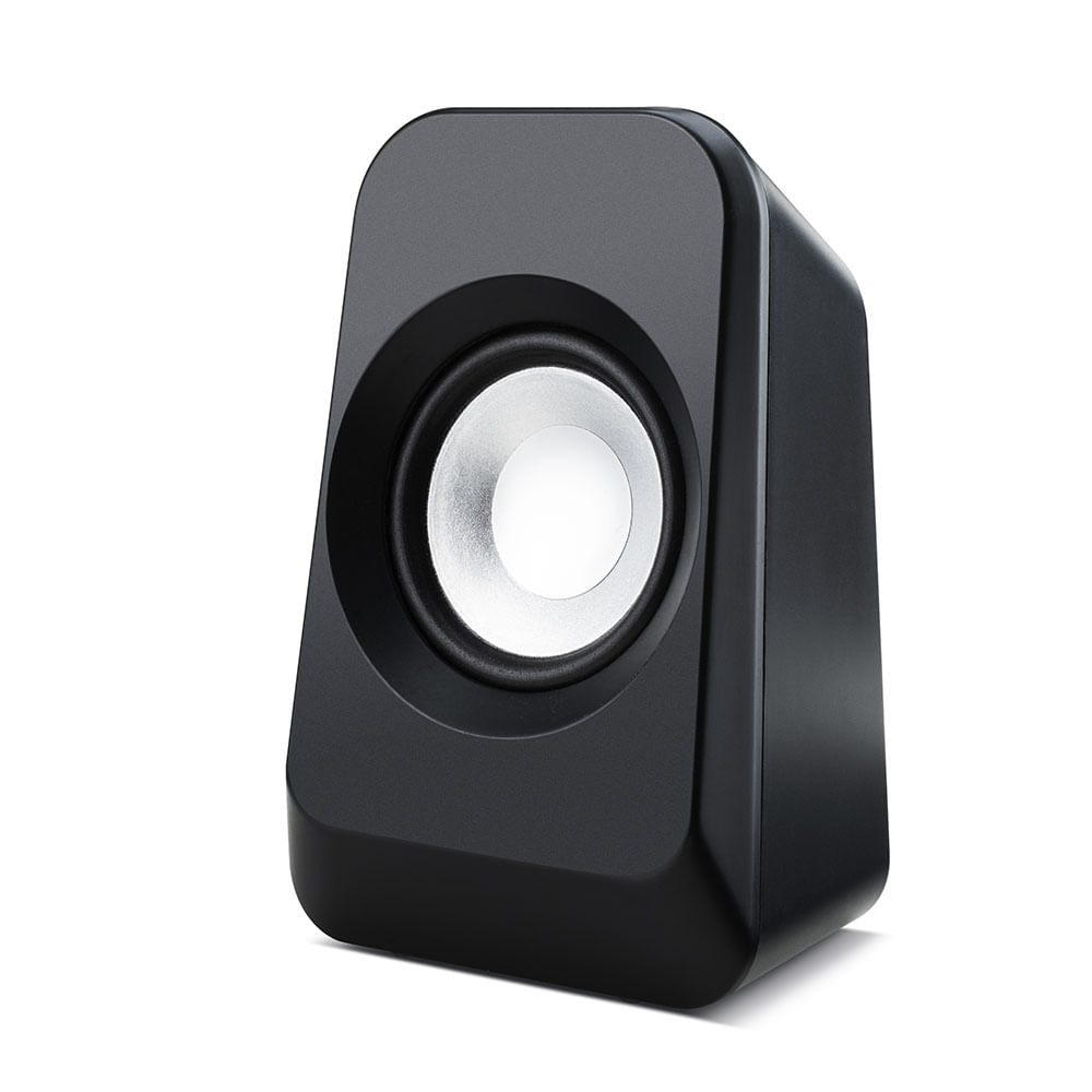 Encontraproduto.com.br - Caixas de Som 2.1 c/ Subwoofer 20w RMS Alimentação Bivolt Conexão P2 Controle de Volume e Graves Preto - SP377OUT [Reembalado]
