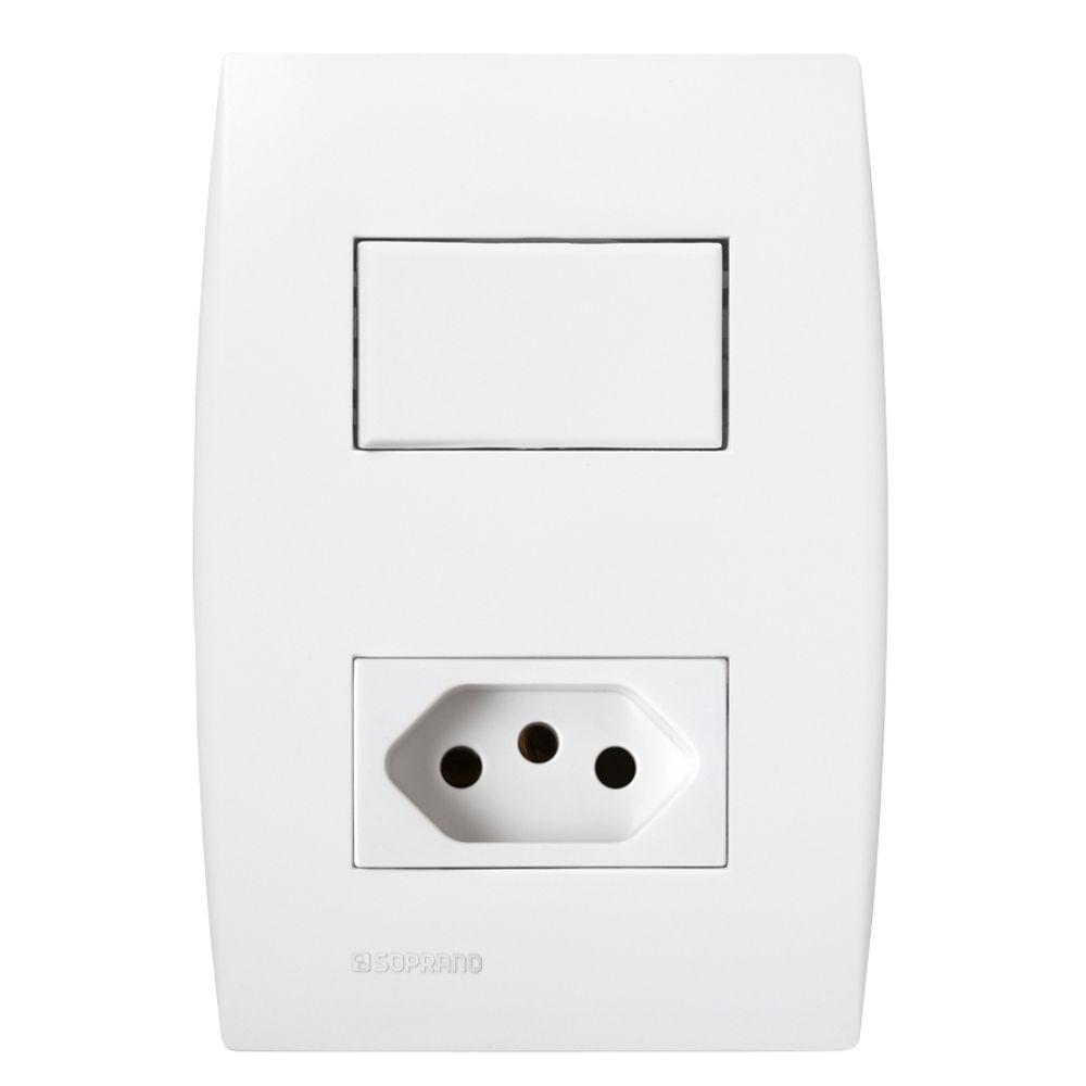 Encontraproduto.com.br - Conjunto 1 Interruptor Simples 10Ax + 1 Tomada 2P+T 20A 250V~ 4X2 Branco Ilus - Soprano