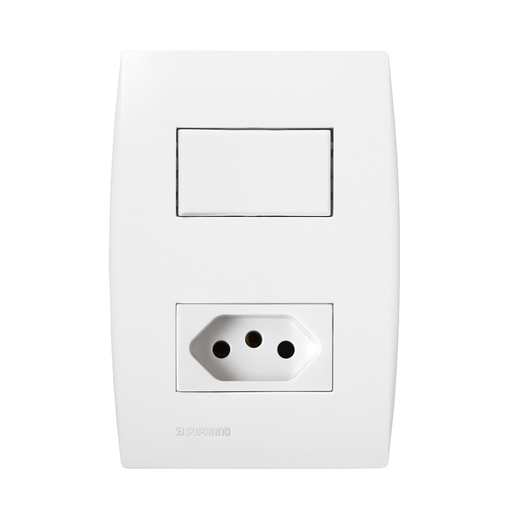Encontraproduto.com.br - Conjunto 1 Interruptor Simples 10Ax + 1 Tomada 2P+T 10A 250V~ 4X2 Branco Ilus - Soprano