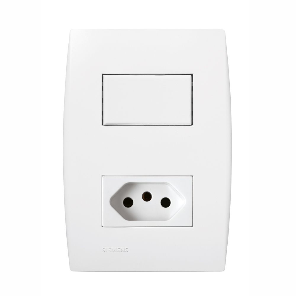Encontraproduto.com.br - Conjunto 1 Interruptor Simples 10Ax + 1 Tomada 2P+T 10A 250V~ 4X2 Branco Ilus - Soprano