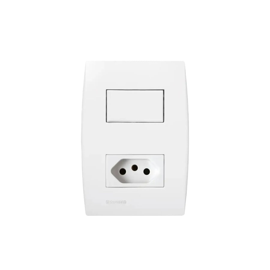 Encontraproduto.com.br - Conjunto 1 Interruptor Simples 10Ax + 1 Tomada 2P+T 10A 250V~ 4X2 Branco Ilus - Soprano