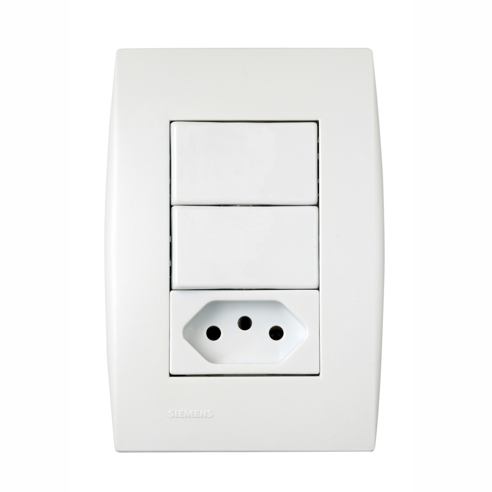 Encontraproduto.com.br - Conjunto 2 Interruptores Simples 10Ax + 1 Tomada 2P+T 10A 250V~ 4X2 Branco Ilus - Soprano