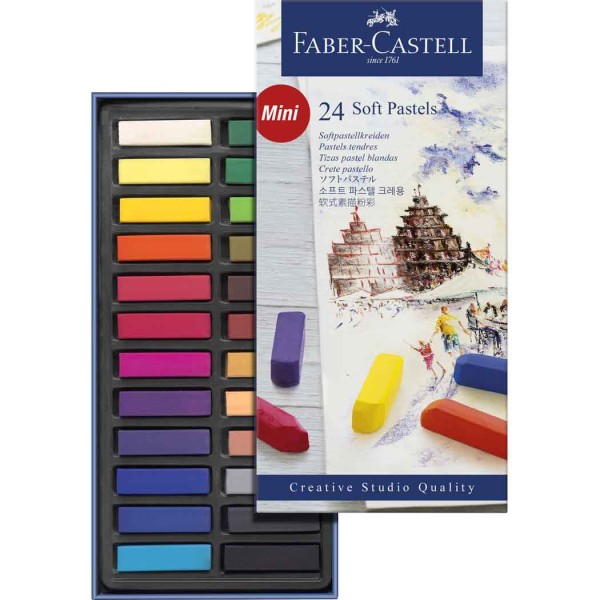 Encontraproduto.com.br - Giz Pastel Seco Macio Curto Quadrado Creative Studio Estojo com 24 Cores Faber-Castell
