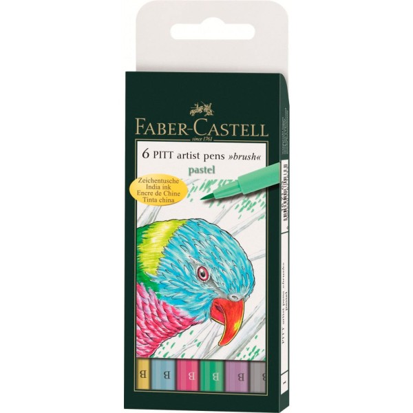 Encontraproduto.com.br - Caneta Pincel Pitt Estojo com 6 Tons Pastéis Ref.167163 Faber-Castell
