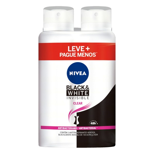 Encontraproduto.com.br - Pack Antitranspirante Aerossol Invisible Black & White Clear Nivea 2 Unidades 150ml Cada Leve Mais Pague Menos