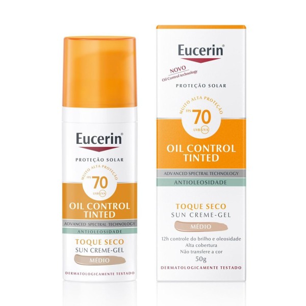 Encontraproduto.com.br - Protetor Solar Facial Eucerin FPS70 Oil Control Tinted Médio 50ml Creme Gel