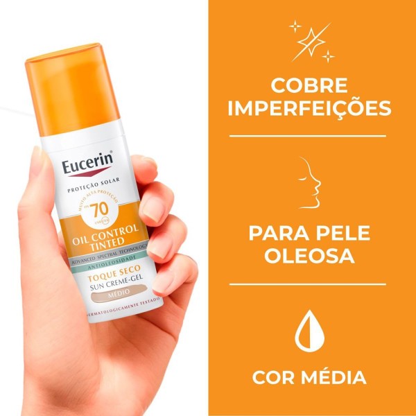 Encontraproduto.com.br - Protetor Solar Facial Eucerin FPS70 Oil Control Tinted Médio 50ml Creme Gel