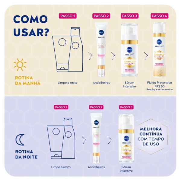 Encontraproduto.com.br - Kit Nivea Cellular Luminous Sérum 30ml + Fluido Fps 50 40ml Tipo De Pele Todo Tipo De Pele