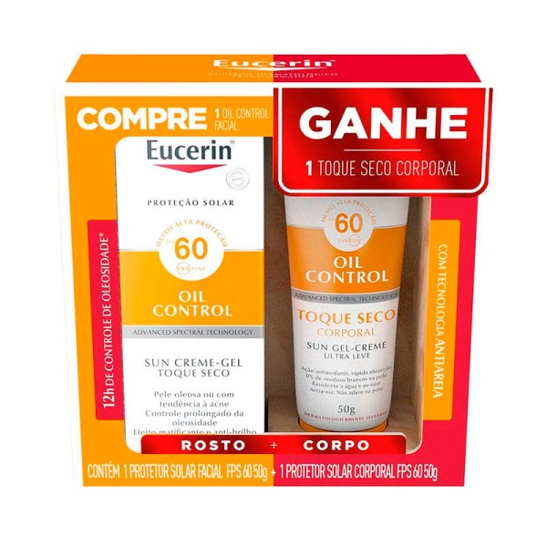 Kit Protetor Solar Facial Eucerin Oil Control FPS60 50g + Protetor Solar Corporal Eucerin Oil Control Toque Seco FPS60 50g