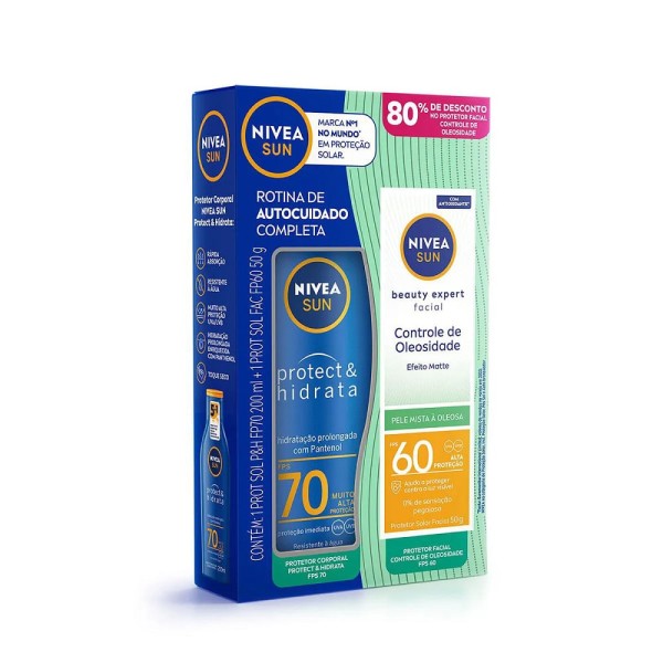 Protetor Solar Nivea Sun Protect & Hidrata FPS70 200ml + Protetor Solar Facial Beauty Oleosidade FPS60 50g