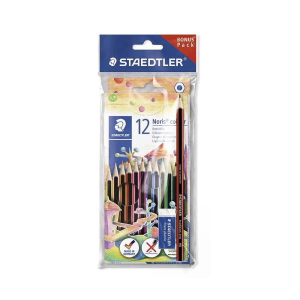 Encontraproduto.com.br - Kit Escolar Staedtler com Lápis de Cor Madeira 12 Cores, 1 Borracha e 1 Apontador Basic