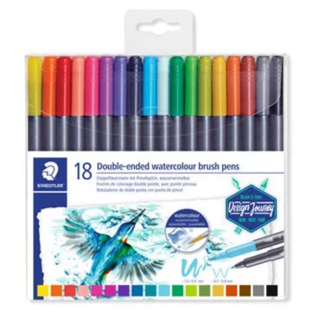 Caneta Pincel para Aquarela de Ponta Dupla Brush 3001 c/ 18 Cores Sortidas Staedtler