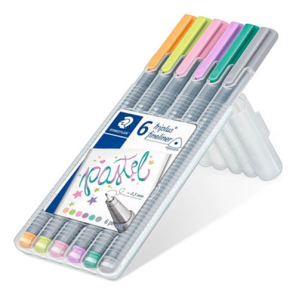 Encontraproduto.com.br - Caneta Triplus Fineliner 334 Pastel 0.3mm em Formato Triangular Estojo c/ 6 cores Staedtler