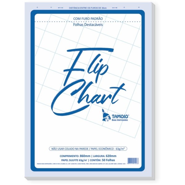 Bloco para Flip-Chart 62x86cm 63g com 50 Folhas com Serrilha e Furo Pacote Ref. 1543 Tamoio