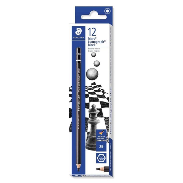 Encontraproduto.com.br - Lápis Preto 2B Staedtler Sextavado Mars Lumograph Black C/12