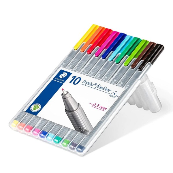 Encontraproduto.com.br - Caneta Triplus Fineliner 0,3 mm Estojo com 10 Cores Staedtler