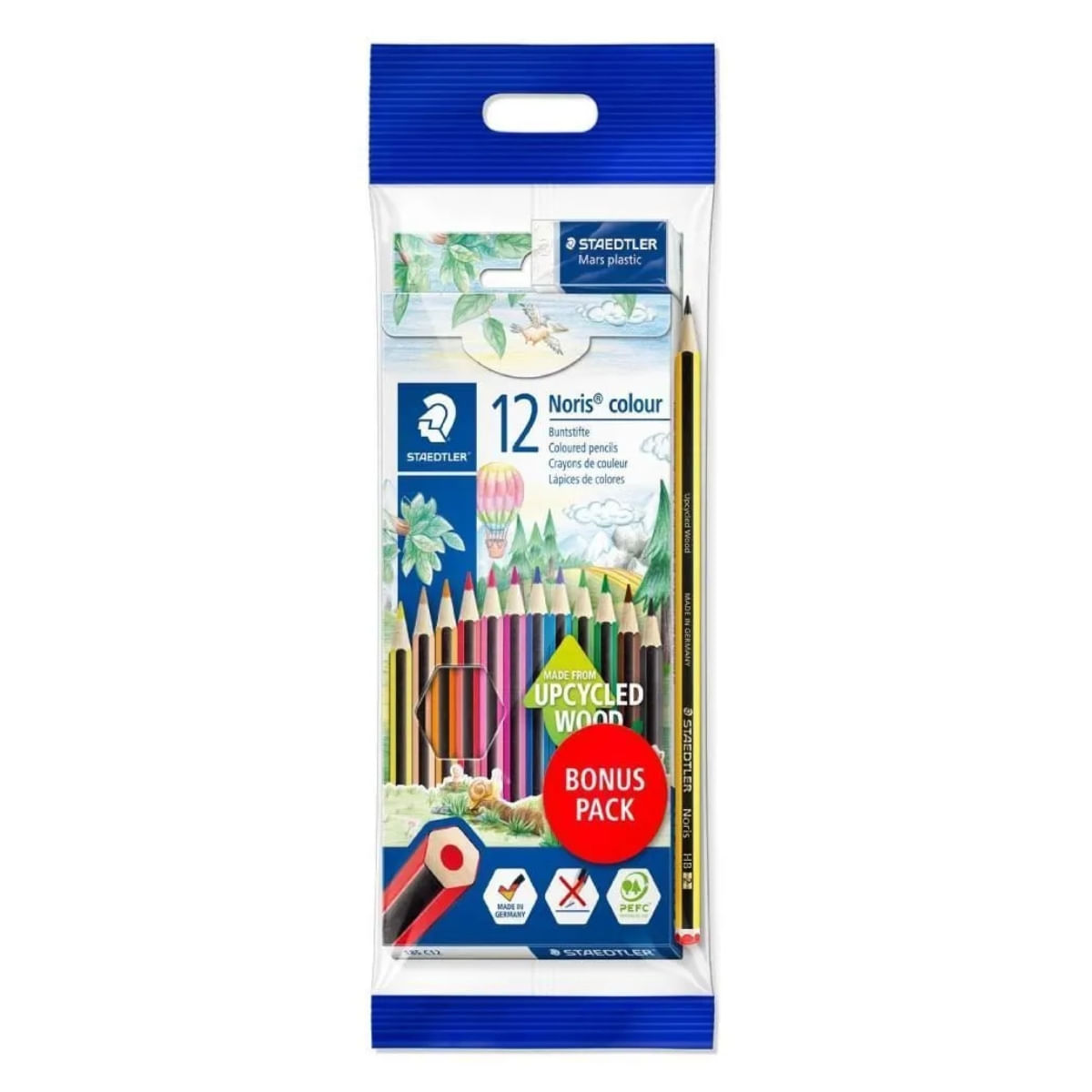 Encontraproduto.com.br - Lápis de Cor Noris Colour 185 c/ 12 Cores + Lápis e Borracha Staedtler