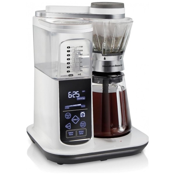 Encontraproduto.com.br - Cafeteira Elétrica Programável Automática 1.1L com 5 Densidades, 110v, HAMILTON BEACH 46700, Branco