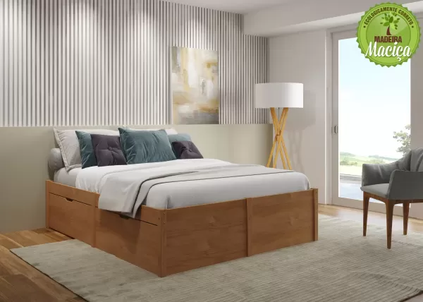 Encontraproduto.com.br - Cama Queen 4 Gavetas Madeira Maciça Beauty Espresso Móveis Amendoa