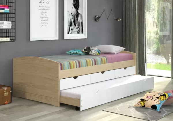Encontraproduto.com.br - Bicama Solteiro 3 Gavetas em Madeira Maciça Ulli Natural/Branco