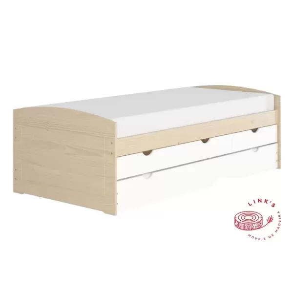 Encontraproduto.com.br - Bicama Solteiro 3 Gavetas em Madeira Maciça Ulli Natural/Branco