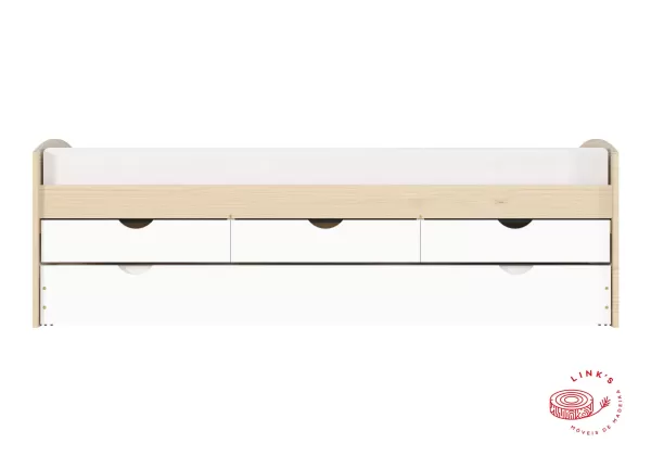 Encontraproduto.com.br - Bicama Solteiro 3 Gavetas em Madeira Maciça Ulli Natural/Branco