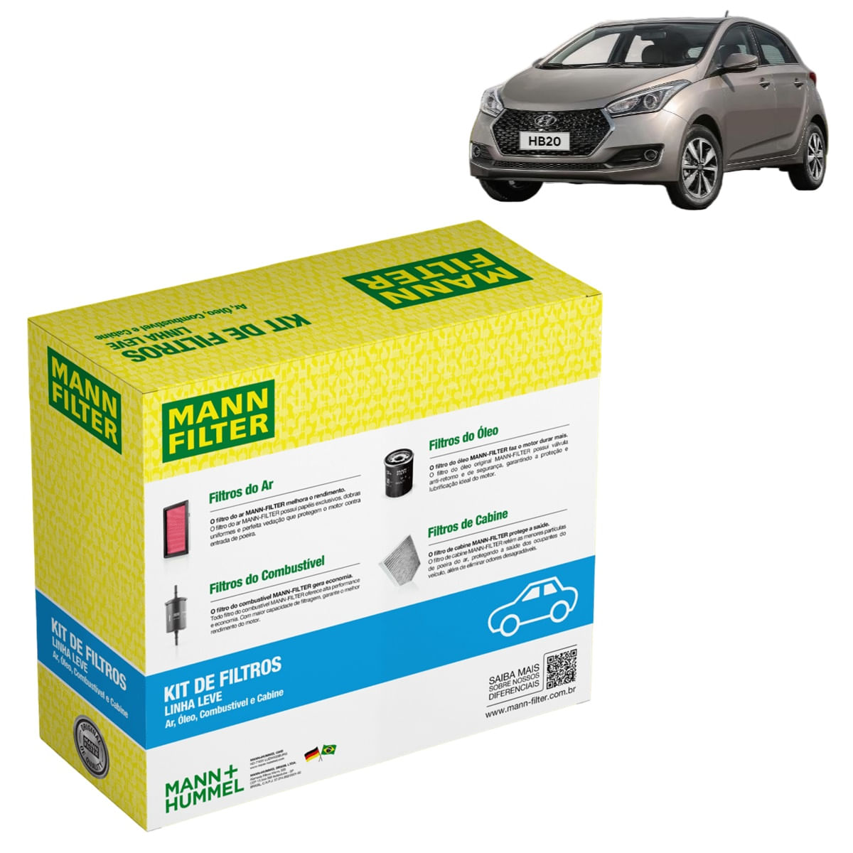 Encontraproduto.com.br - Kit de Filtros Mann Filter Hyundai HB20 1.6 16V Flex 2012 até 2019