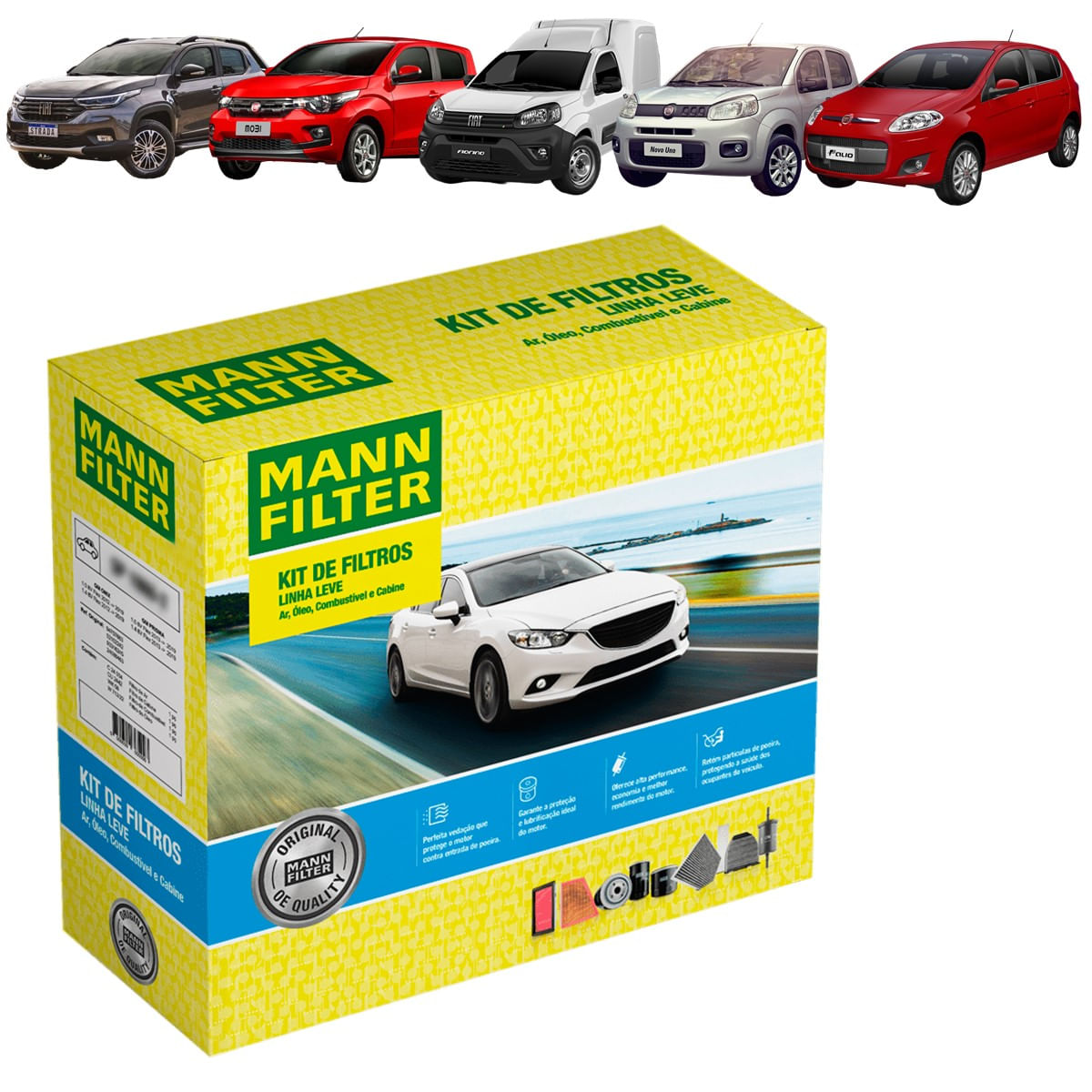 Encontraproduto.com.br - Kit de Filtros Mann Filter Mobi 1.0 8V Flex| Strada 1.4 8V Flex|Fiorino 1.4 8V Flex|Uno 1.0/1.4 8V Flex|Palio 1.4 8V Flex