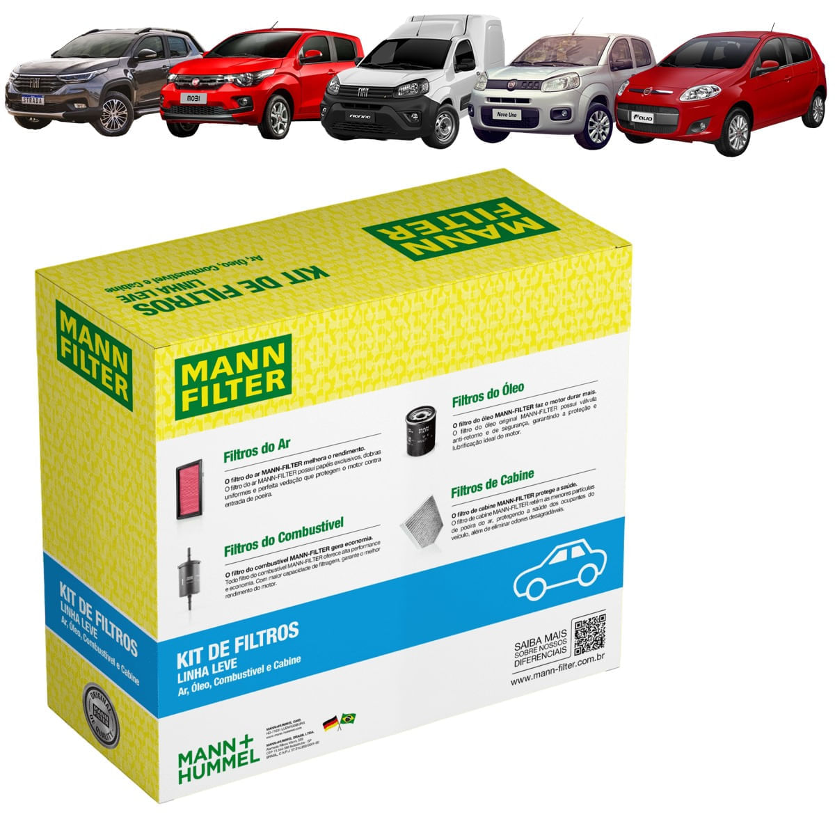 Encontraproduto.com.br - Kit de Filtros Mann Filter Mobi 1.0 8V Flex| Strada 1.4 8V Flex|Fiorino 1.4 8V Flex|Uno 1.0/1.4 8V Flex|Palio 1.4 8V Flex