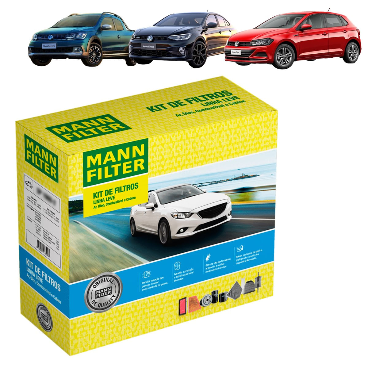 Encontraproduto.com.br - Kit de Filtros Mann Filter Polo 2017 em diante|Virtus 2018 em diante|Saveiro 2018 em diante - Todos 1.6 16V Flex